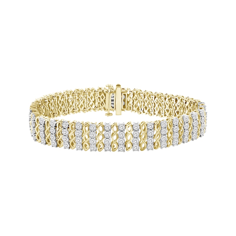 Main Image 1 of Diamond Alternating Twist Link Bracelet 3 ct tw 10K Yellow Gold 7&quot;