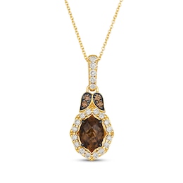 Le Vian Oval-Cut Chocolate Quartz Necklace 3/8 ct tw Diamonds 14K Honey Gold 19&quot;