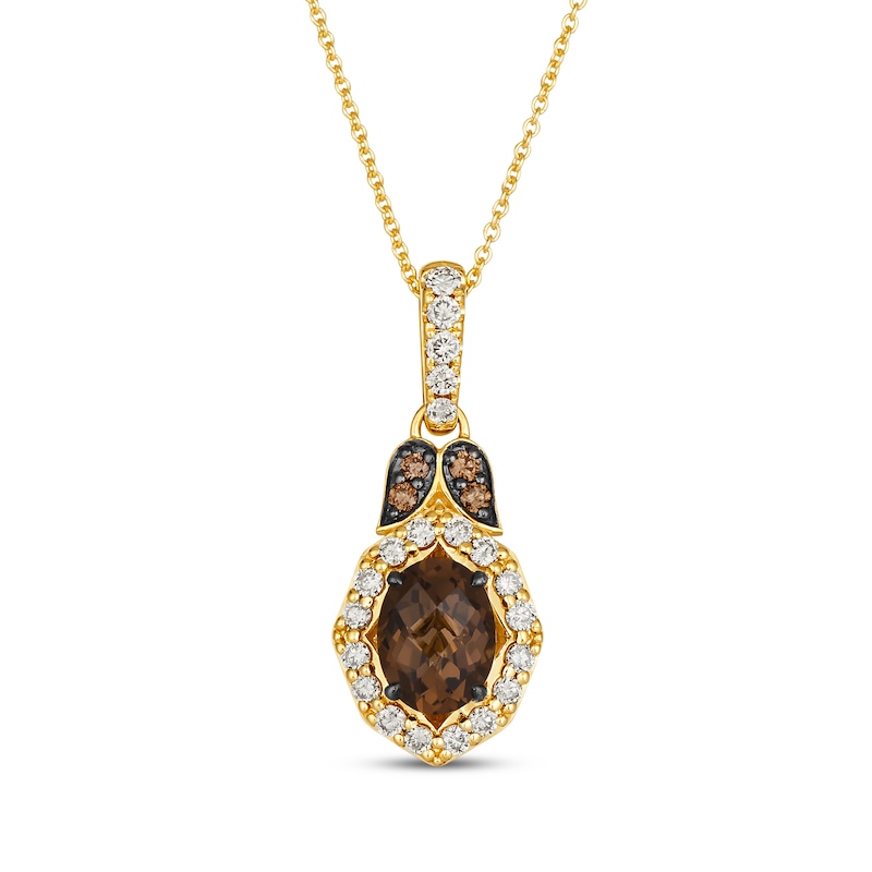 Main Image 1 of Le Vian Oval-Cut Chocolate Quartz Necklace 3/8 ct tw Diamonds 14K Honey Gold 19&quot;