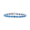 Thumbnail Image 1 of Oval-Cut Blue Lab-Created Opal & White Lab-Created Sapphire Link Bracelet Sterling Silver 7.5&quot;