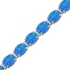 Thumbnail Image 2 of Oval-Cut Blue Lab-Created Opal & White Lab-Created Sapphire Link Bracelet Sterling Silver 7.5&quot;