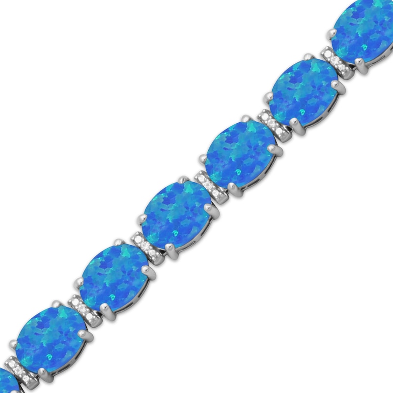 Main Image 2 of Oval-Cut Blue Lab-Created Opal & White Lab-Created Sapphire Link Bracelet Sterling Silver 7.5&quot;