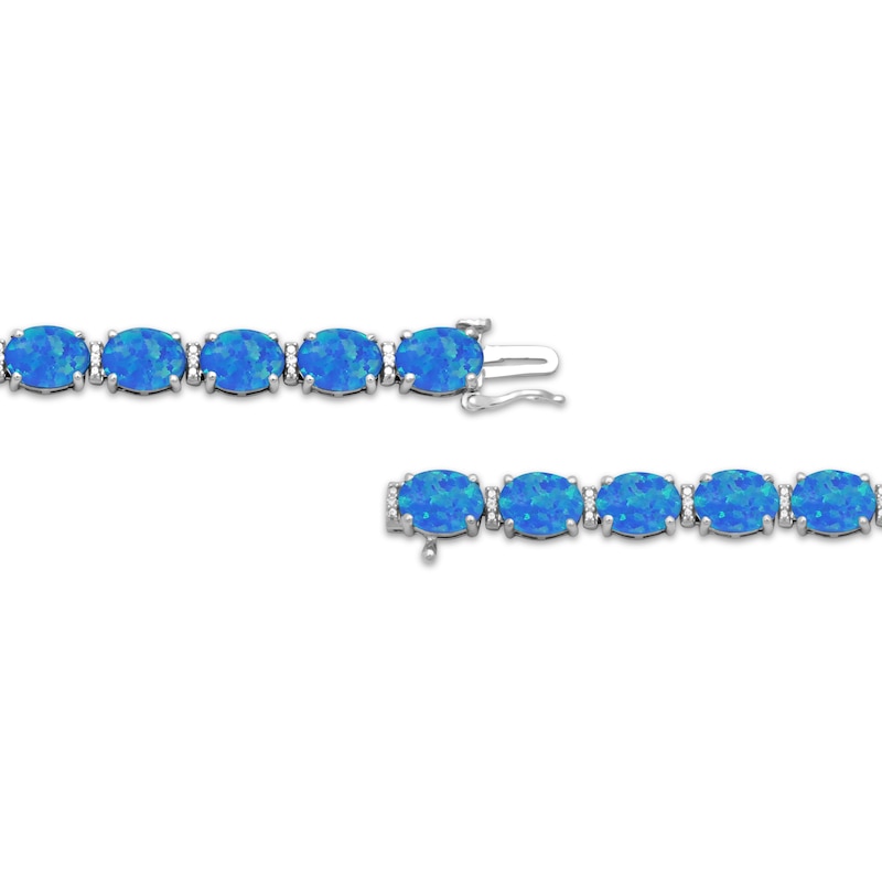 Main Image 3 of Oval-Cut Blue Lab-Created Opal & White Lab-Created Sapphire Link Bracelet Sterling Silver 7.5&quot;