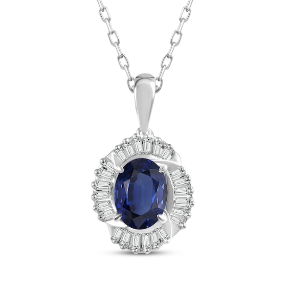 Oval-Cut Blue Sapphire & Diamond Necklace 1/4 ct tw 10K White Gold 18"