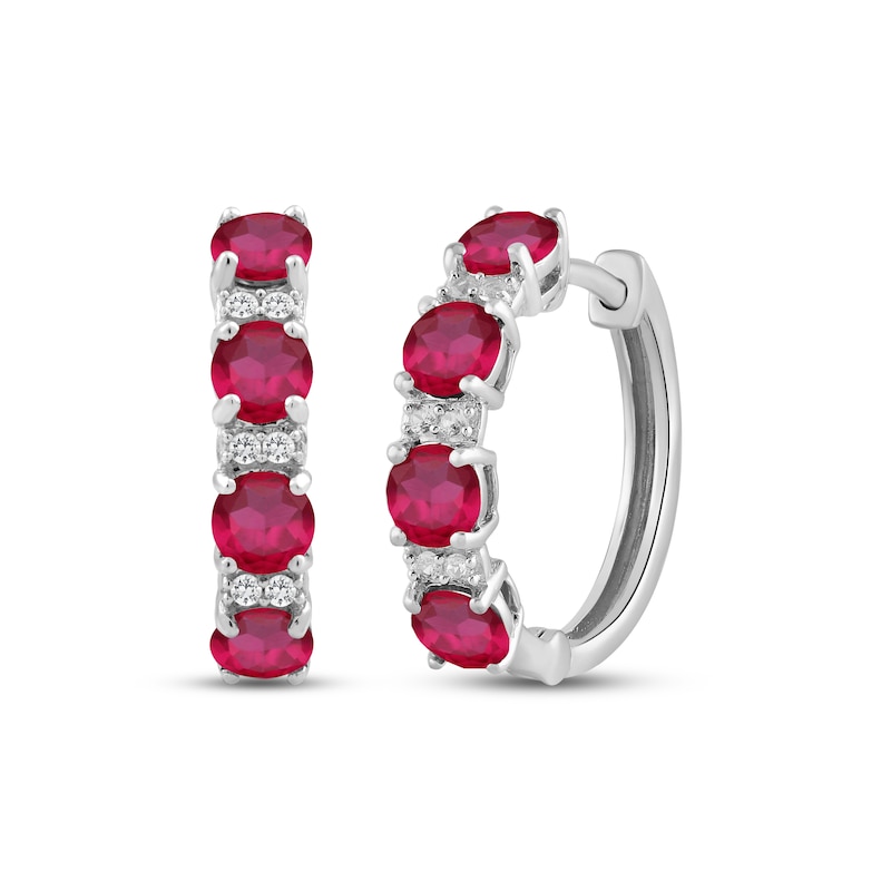 Main Image 1 of Lab-Created Ruby & White Lab-Created Sapphire Hoop Earrings Sterling Silver