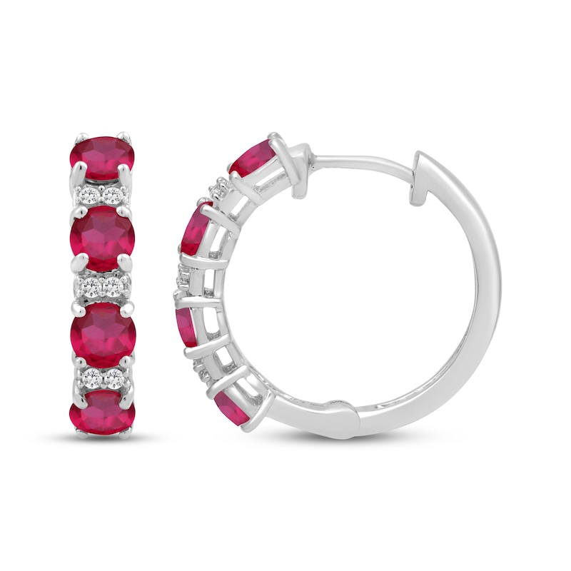 Main Image 3 of Lab-Created Ruby & White Lab-Created Sapphire Hoop Earrings Sterling Silver