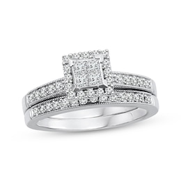 Princess-Cut Quad Diamond Bridal Set 1/2 ct tw 10K White Gold