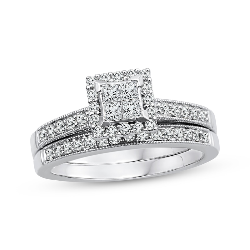 Main Image 1 of Princess-Cut Quad Diamond Bridal Set 1/2 ct tw 10K White Gold