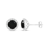 Thumbnail Image 1 of Black Onyx & White Lab-Created Sapphire Halo Stud Earrings Sterling Silver