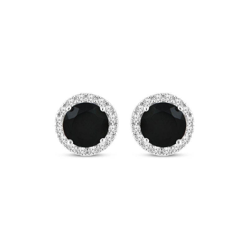 Main Image 2 of Black Onyx & White Lab-Created Sapphire Halo Stud Earrings Sterling Silver