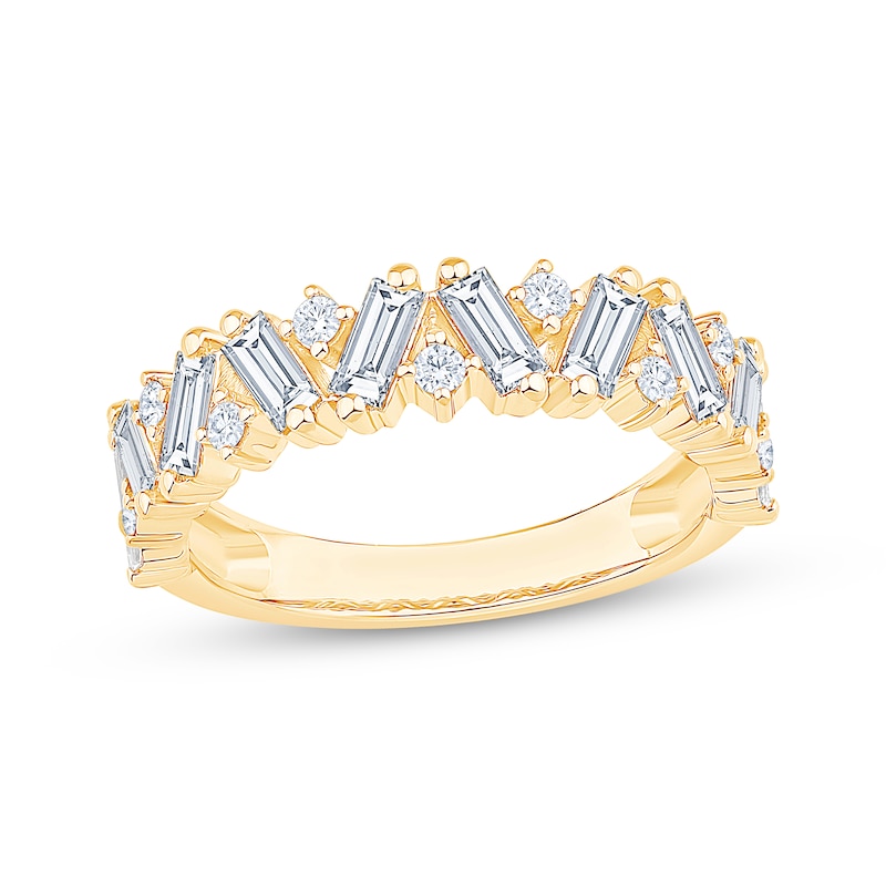 Baguette & Round-Cut Diamond Anniversary Ring 1 ct tw 14K Yellow Gold