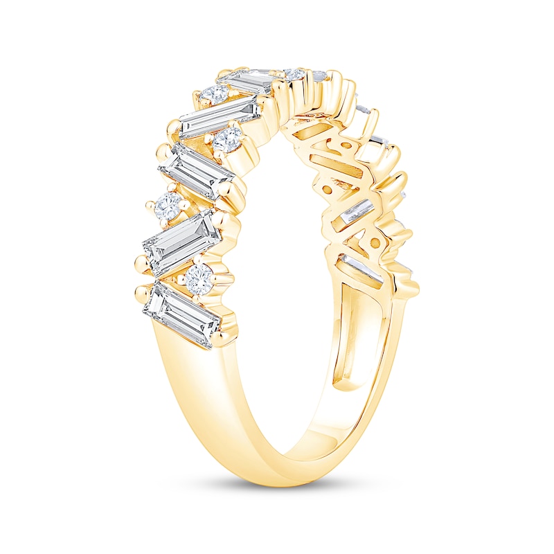 Baguette & Round-Cut Diamond Anniversary Ring 1 ct tw 14K Yellow Gold