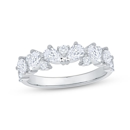 Pear & Round-Cut Diamond Alternating Anniversary Ring 1 ct tw 14K White Gold