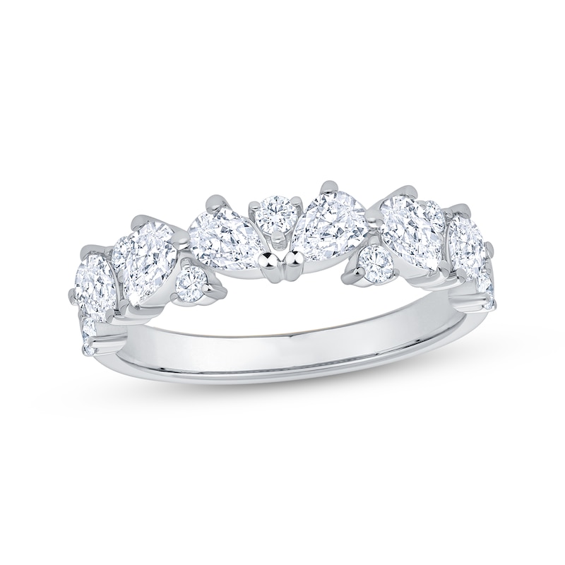 Pear & Round-Cut Diamond Alternating Anniversary Ring 1 ct tw 14K White Gold