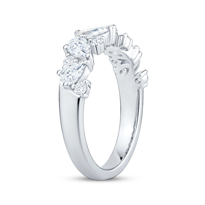 Pear & Round-Cut Diamond Alternating Anniversary Ring 1 ct tw 14K White Gold