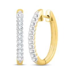 Diamond Oval Hoop Earrings 1/2 ct tw 10K Yellow Gold