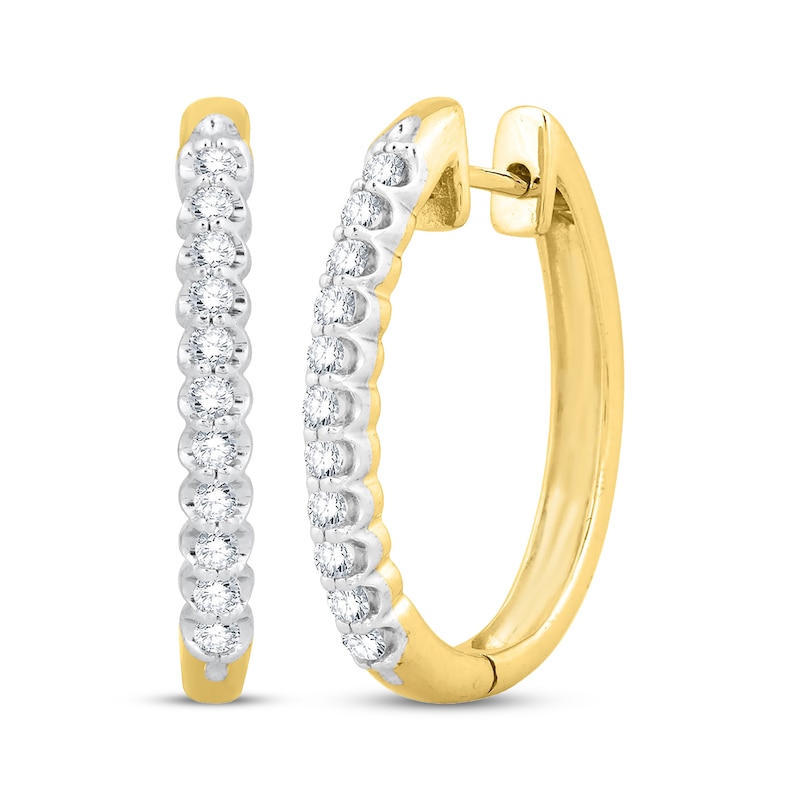 Main Image 1 of Diamond Oval Hoop Earrings 1/2 ct tw 10K Yellow Gold