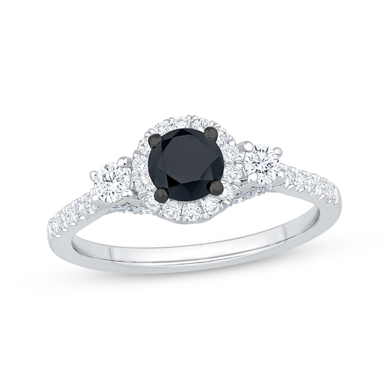 Round-Cut Black & White Diamond Three-Stone Engagement Ring 1 ct tw 14K White Gold