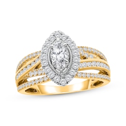 Adore Marquise-Cut Diamond Halo Crossover Shank Engagement Ring 1 ct tw 18K Yellow Gold