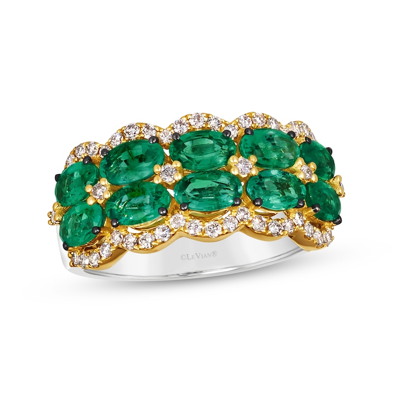 Main Image 1 of Le Vian Oval-Cut Emerald Ring 1/3 ct tw Diamonds Platinum & 14K Honey Gold