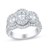 Thumbnail Image 1 of Oval-Cut Diamond Three-Stone Halo Engagement Ring 3 ct tw 14K White Gold