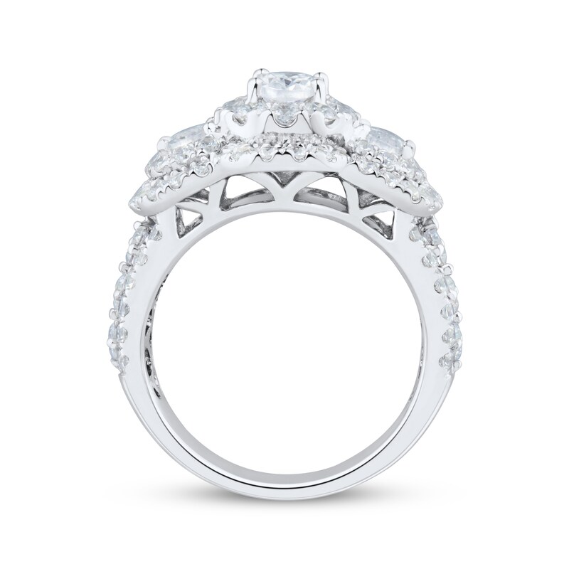 Main Image 2 of Oval-Cut Diamond Three-Stone Halo Engagement Ring 3 ct tw 14K White Gold