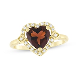 Heart-Shaped Garnet & Diamond Ring 1/10 ct tw 10K Yellow Gold