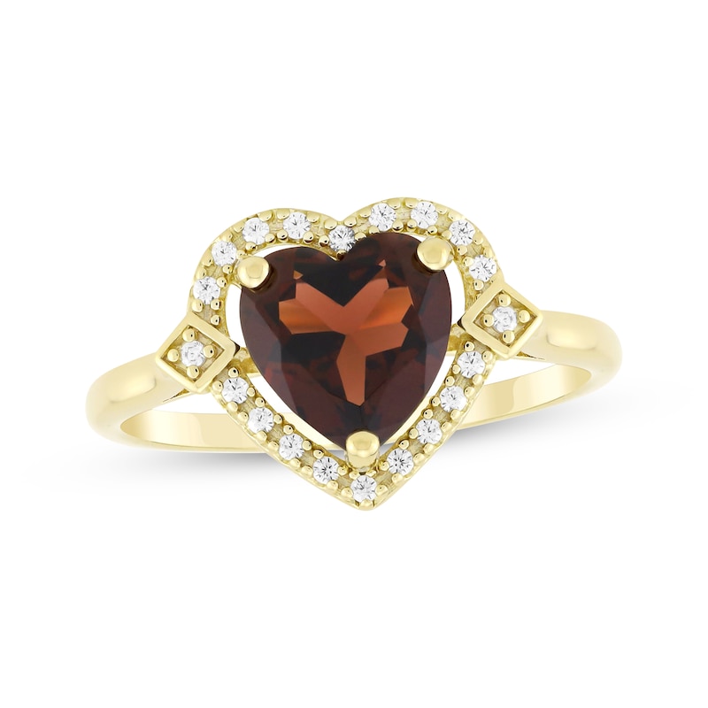 Heart-Shaped Garnet & Diamond Ring 1/10 ct tw 10K Yellow Gold