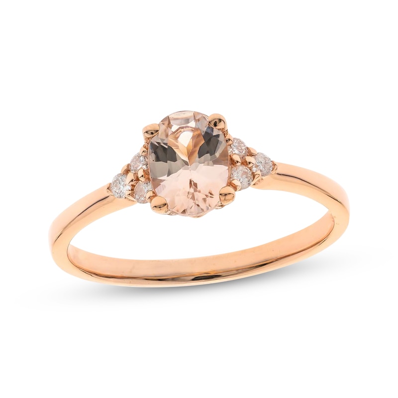 Main Image 1 of Oval-Cut Morganite & Diamond Ring 1/10 ct tw 10K Rose Gold