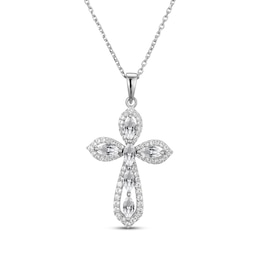 Marquise & Round-Cut White Lab-Created Sapphire Cross Necklace Sterling Silver 18&quot;