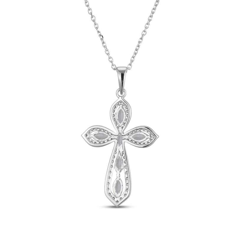 Main Image 3 of Marquise & Round-Cut White Lab-Created Sapphire Cross Necklace Sterling Silver 18&quot;