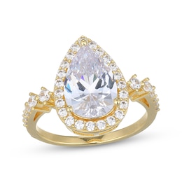 Pear-Shaped White Lab-Created Sapphire Ring 18K Yellow Gold-Plated Sterling Silver