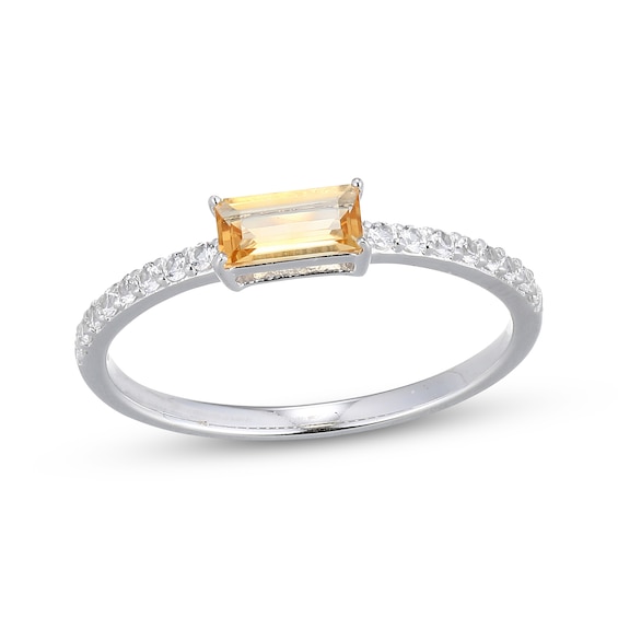 Baguette-Cut Citrine & White Lab-Created Sapphire Ring Sterling Silver