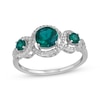 Thumbnail Image 1 of Memories Moments Magic Lab-Created Emerald & Diamond Three-Stone Ring 1/6 ct tw Sterling Silver