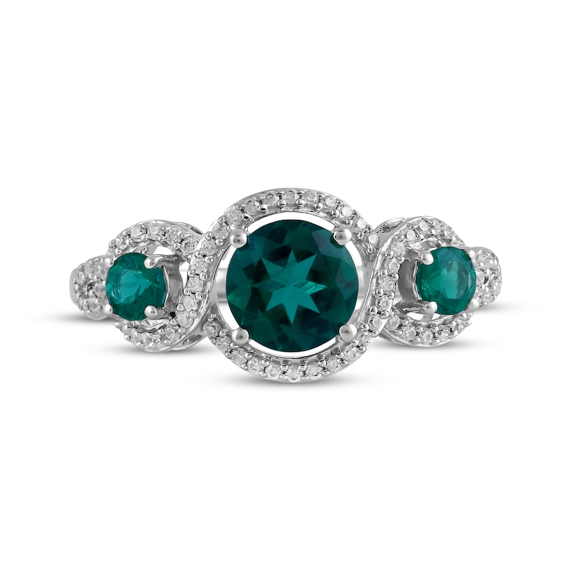 Main Image 3 of Memories Moments Magic Lab-Created Emerald & Diamond Three-Stone Ring 1/6 ct tw Sterling Silver