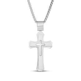 Men's Double Cross Necklace Stainless Steel 22&quot;