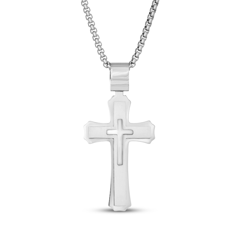 Main Image 1 of Men's Double Cross Necklace Stainless Steel 22&quot;