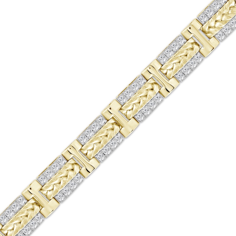 Main Image 2 of Men's Diamond Railroad Link Bracelet 3-1/2 ct tw 10K Yellow Gold 8.5&quot;