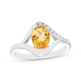 Oval-Cut Citrine & White Lab-Created Sapphire Ring Sterling Silver