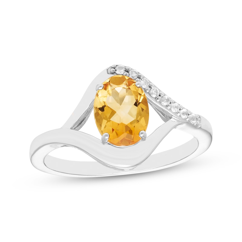 Main Image 1 of Oval-Cut Citrine & White Lab-Created Sapphire Ring Sterling Silver