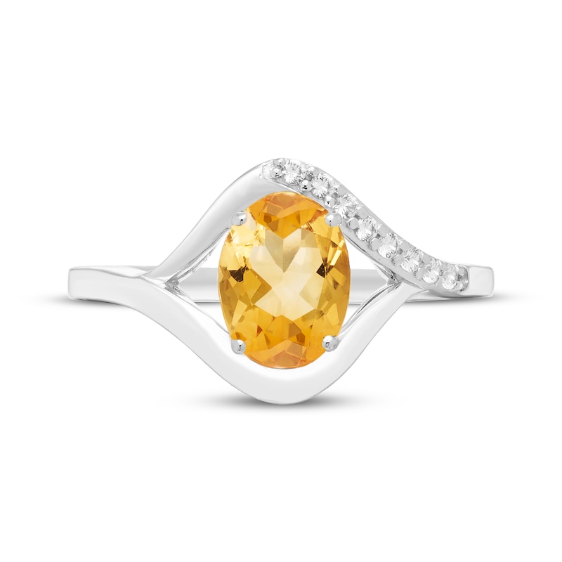 Main Image 3 of Oval-Cut Citrine & White Lab-Created Sapphire Ring Sterling Silver