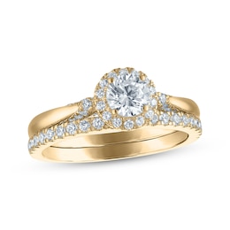 Adore Round-Cut Diamond Halo Bridal Set 7/8 ct tw 14K Yellow Gold