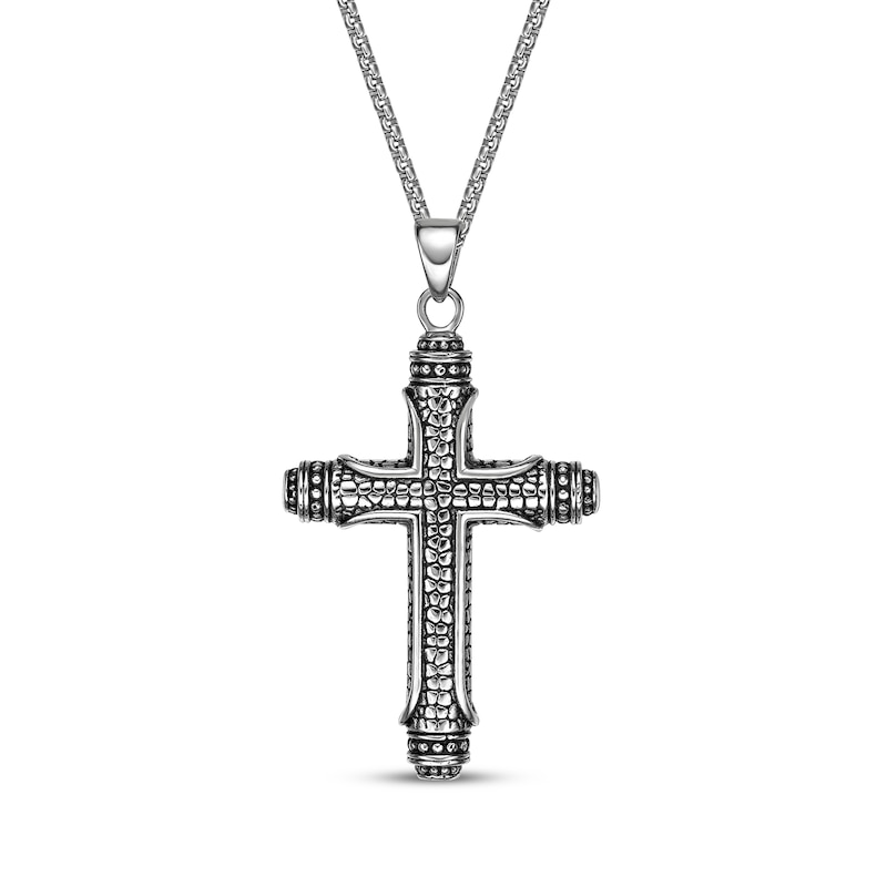 Main Image 1 of Men's Antique-Finish Rounded Cross Necklace Stainless Steel 24&quot;