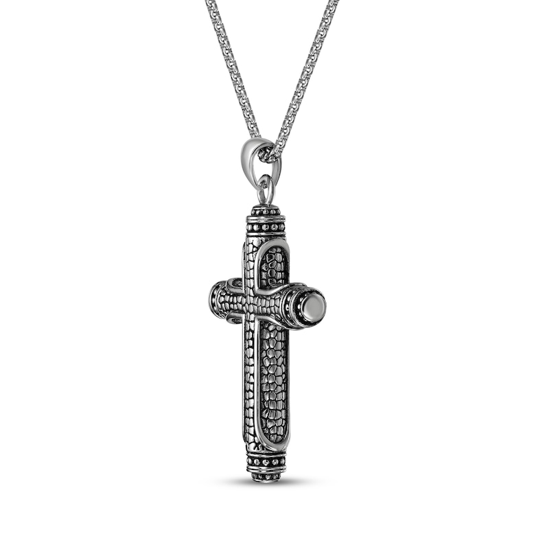 Main Image 2 of Men's Antique-Finish Rounded Cross Necklace Stainless Steel 24&quot;