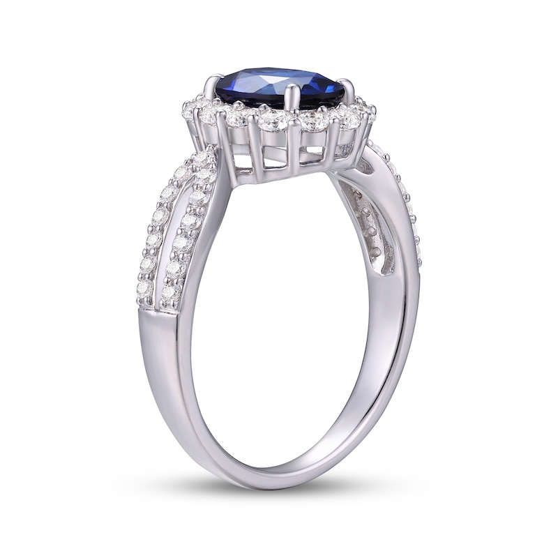 Main Image 2 of Oval-Cut Blue Lab-Created Sapphire & White Lab-Created Sapphire Ring Sterling Silver