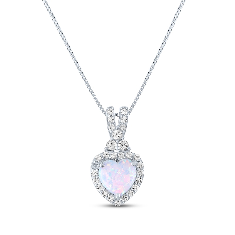 Main Image 1 of Heart-Shaped White Lab-Created Opal & Round-Cut White Lab-Created Sapphire Necklace Sterling Silver 18”