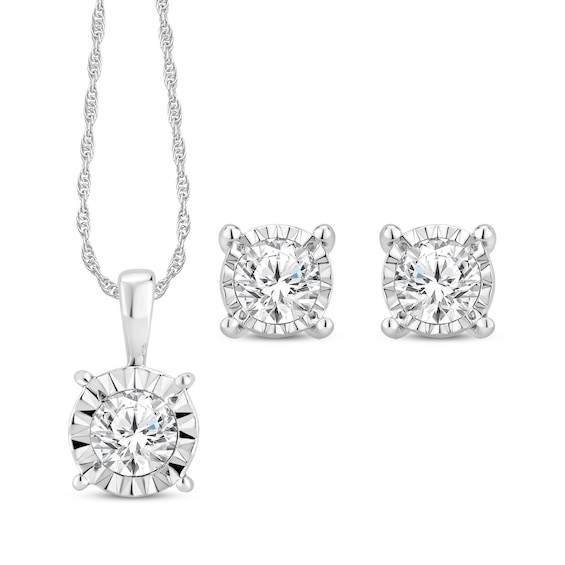 Diamond Solitaire Gift Set 1/2 ct tw Sterling Silver 18" (J/I3)
