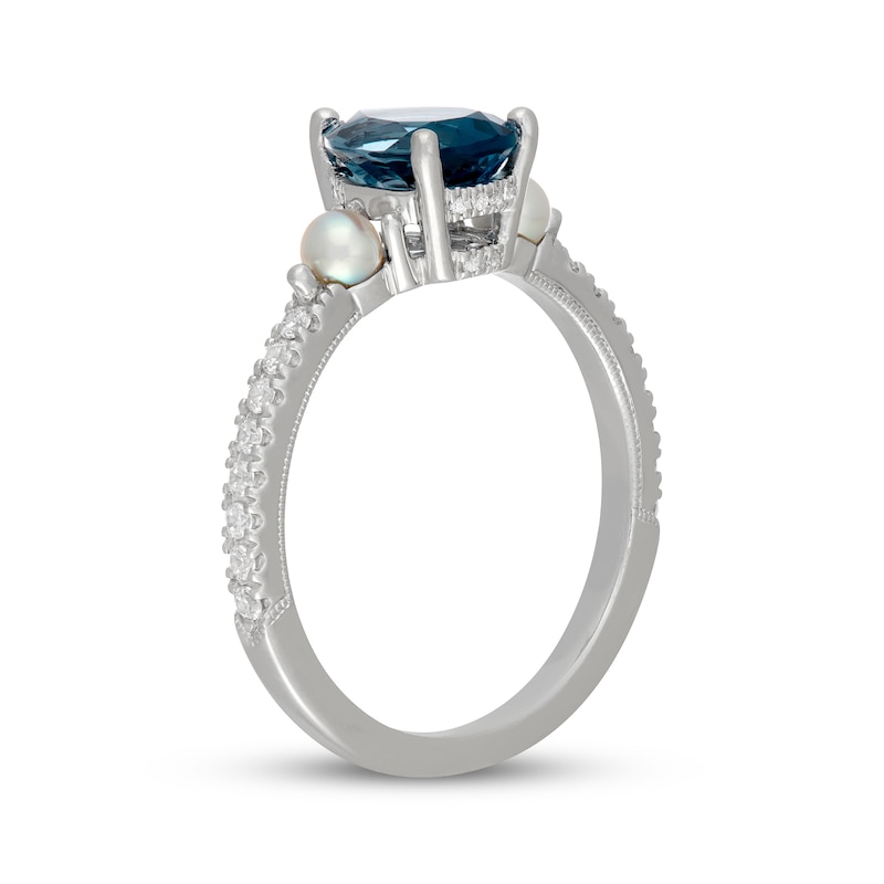 Main Image 2 of Neil Lane Pear-Shaped London Blue Topaz, Diamond & Cultured Akoya Pearl Engagement Ring 1/5 ct tw 14K White Gold