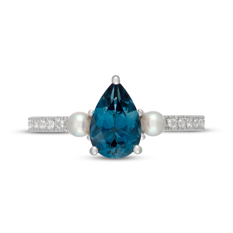 Main Image 3 of Neil Lane Pear-Shaped London Blue Topaz, Diamond & Cultured Akoya Pearl Engagement Ring 1/5 ct tw 14K White Gold