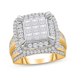 Princess-Cut Multi-Diamond Double Frame Engagement Ring 4 ct tw 10K Yellow Gold